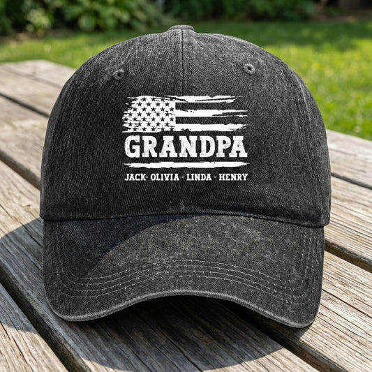 Grandpa USA Flag - Personalized Distressed Denim Cap