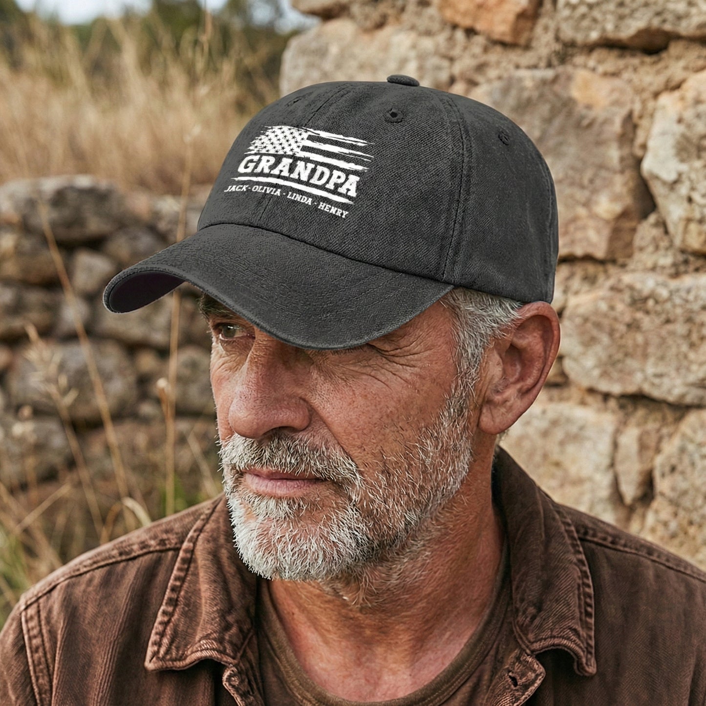 Grandpa USA Flag - Personalized Distressed Denim Cap