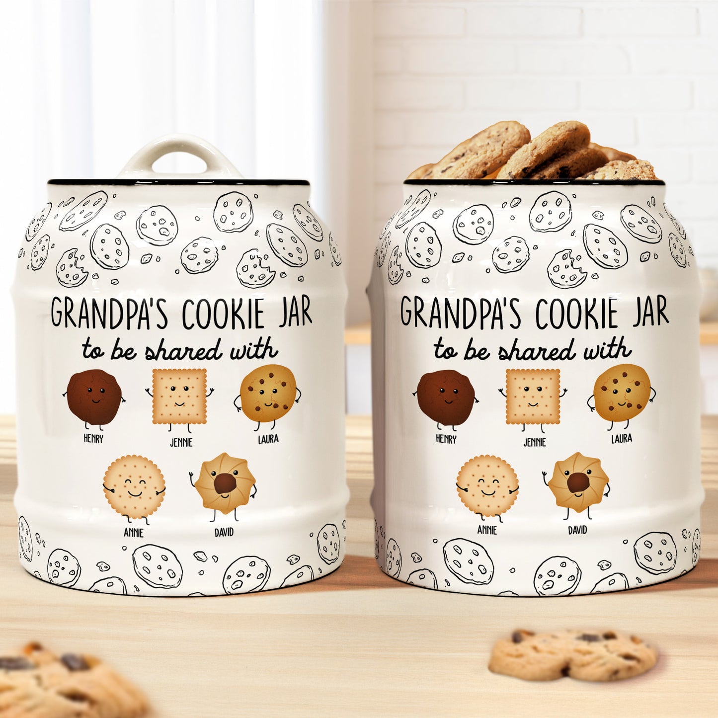 Grandpa & Grandma's Cookie Jar To Be Shared With Kids - Personalized Cookie Jar
