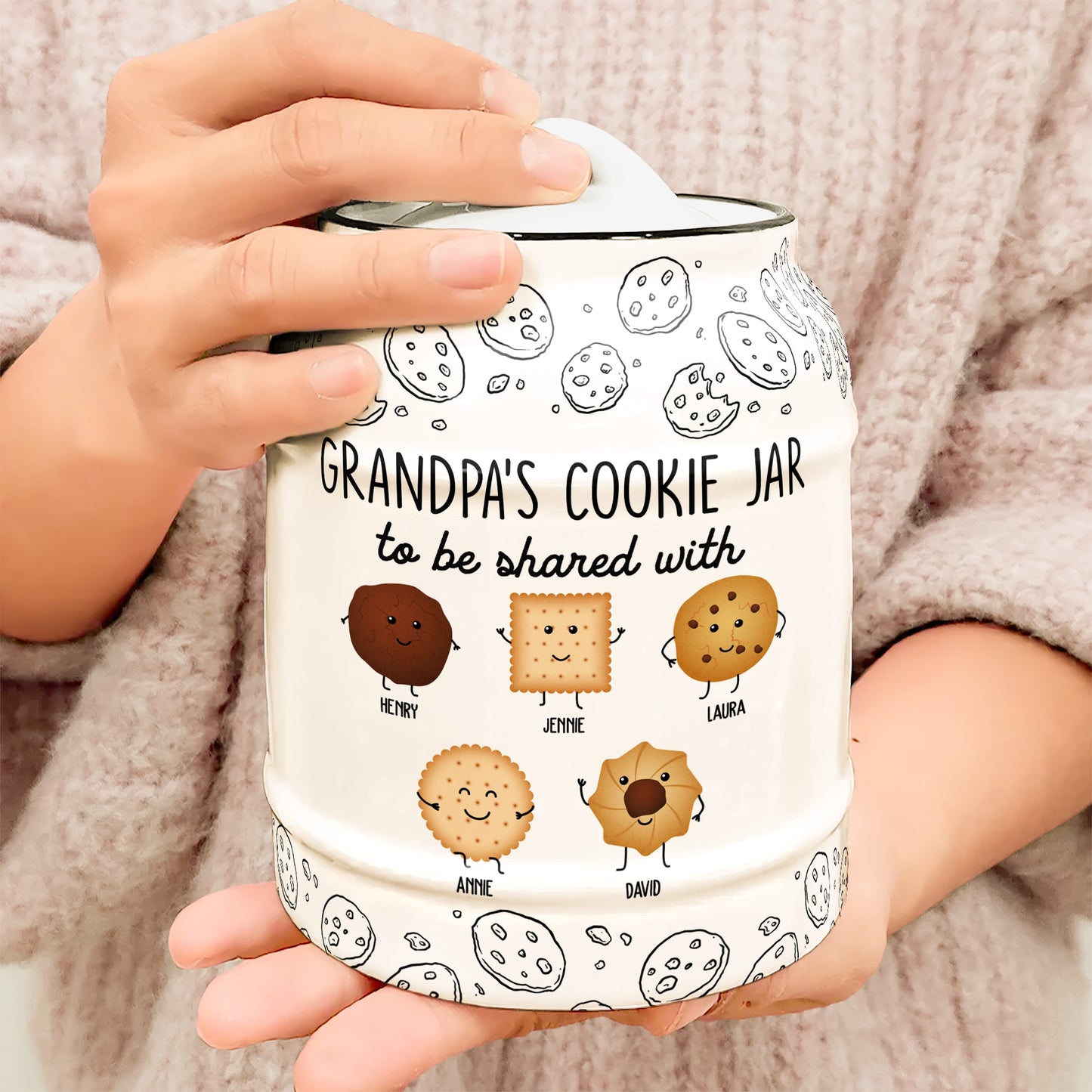 Grandpa & Grandma's Cookie Jar To Be Shared With Kids - Personalized Cookie Jar