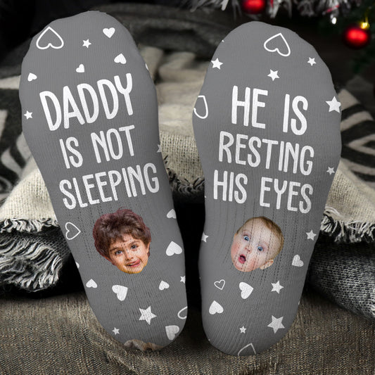 Grandpa, Dad Not Sleeping, He Is Resting His Eyes - Personalized Photo Crew Socks