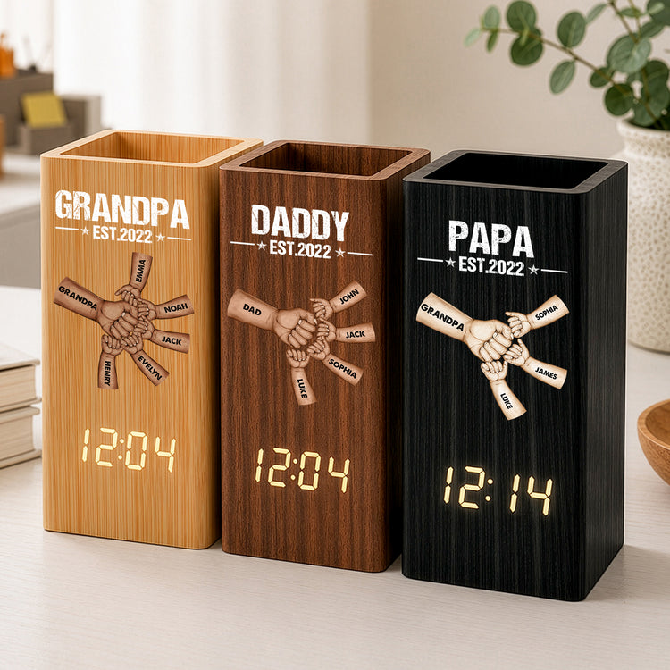 Grandpa-Fist-Bump-Personalized-Pen-Holder-With-Clock-1