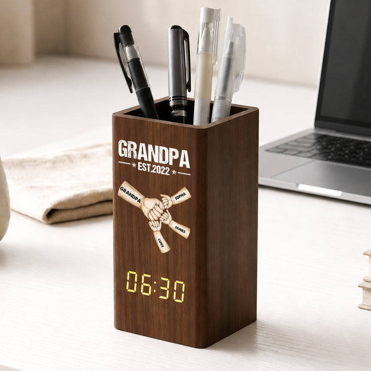 Grandpa-Fist-Bump-Personalized-Pen-Holder-With-Clock-2