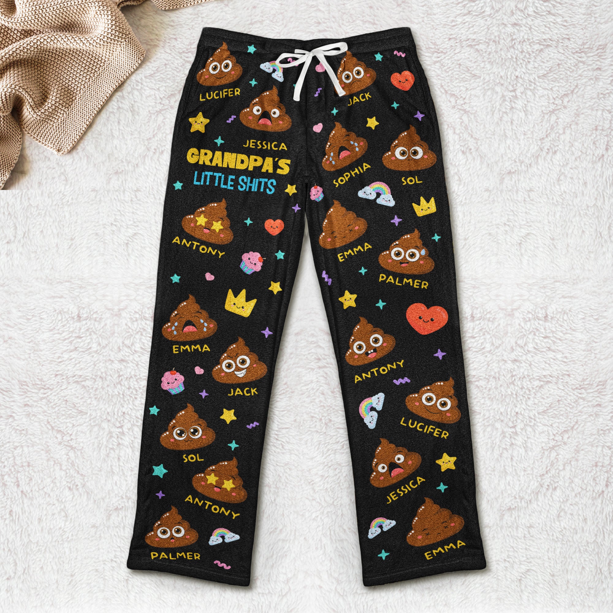 Grandpa's Little Shit - Personalized Fleece Pajama Pants