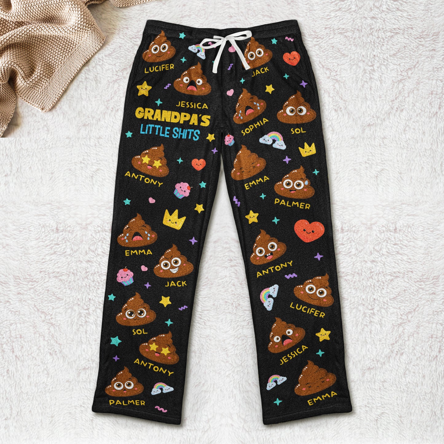 Grandpa's Little Shit - Personalized Fleece Pajama Pants