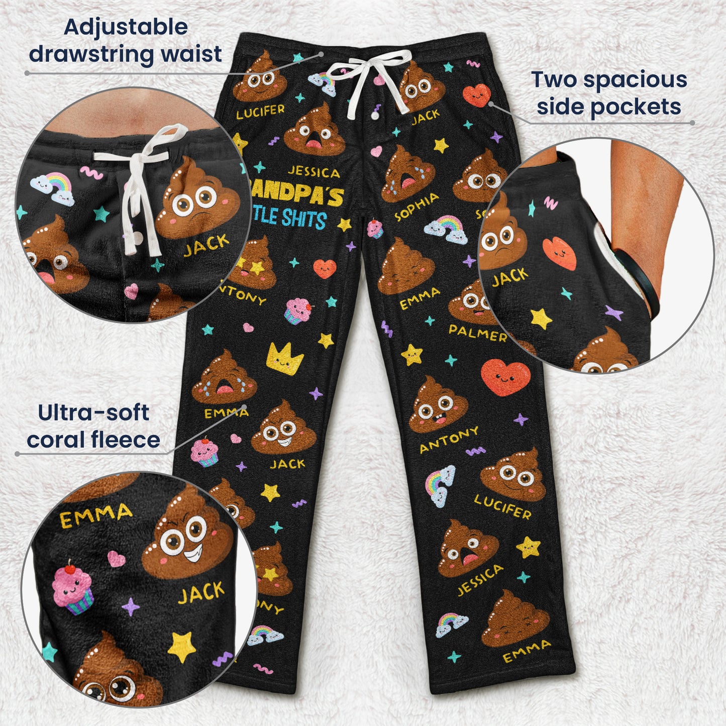 Grandpa's Little Shit - Personalized Fleece Pajama Pants