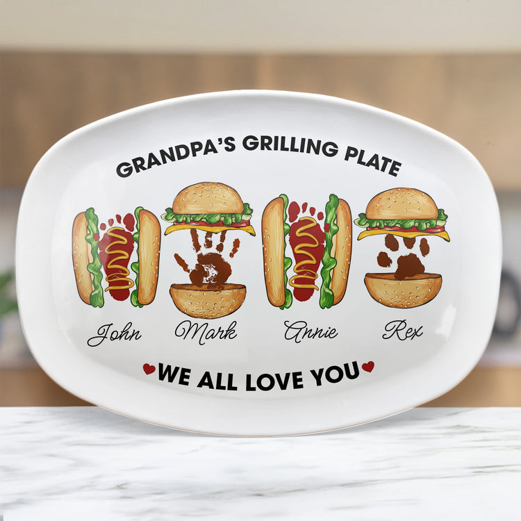 Grandpa's-Grilling-Plate,-Custom-Burger-Hot-Dog-Handprint-Footprint-Personalized-Platter-1