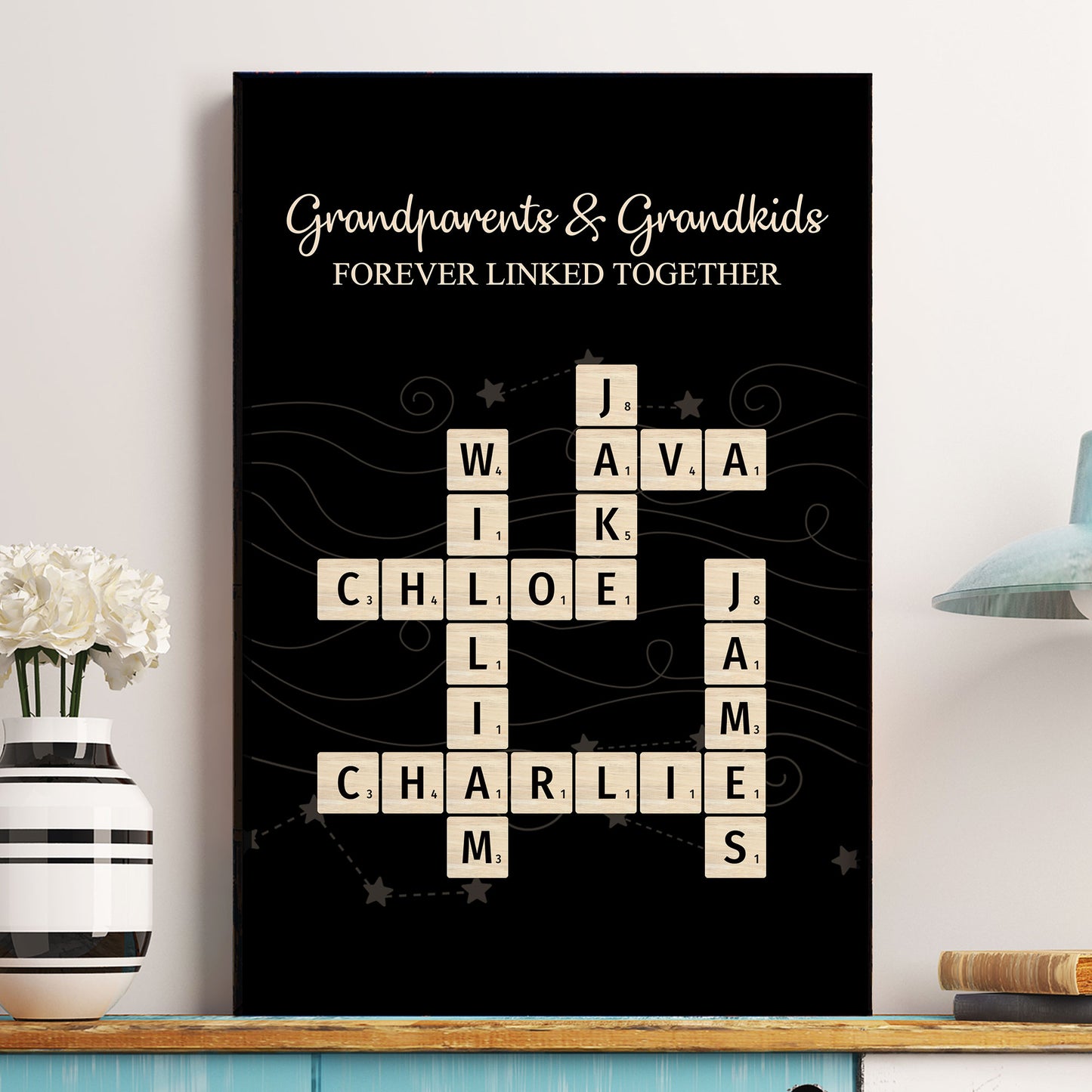 Grandparents & Grandkids Forever Linked Together Scrabble - Personalized Poster