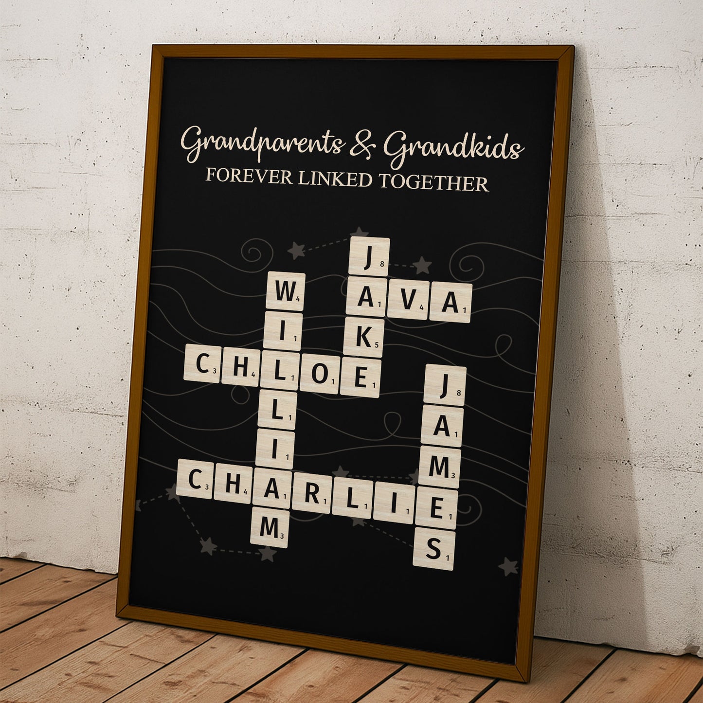 Grandparents & Grandkids Forever Linked Together Scrabble - Personalized Poster