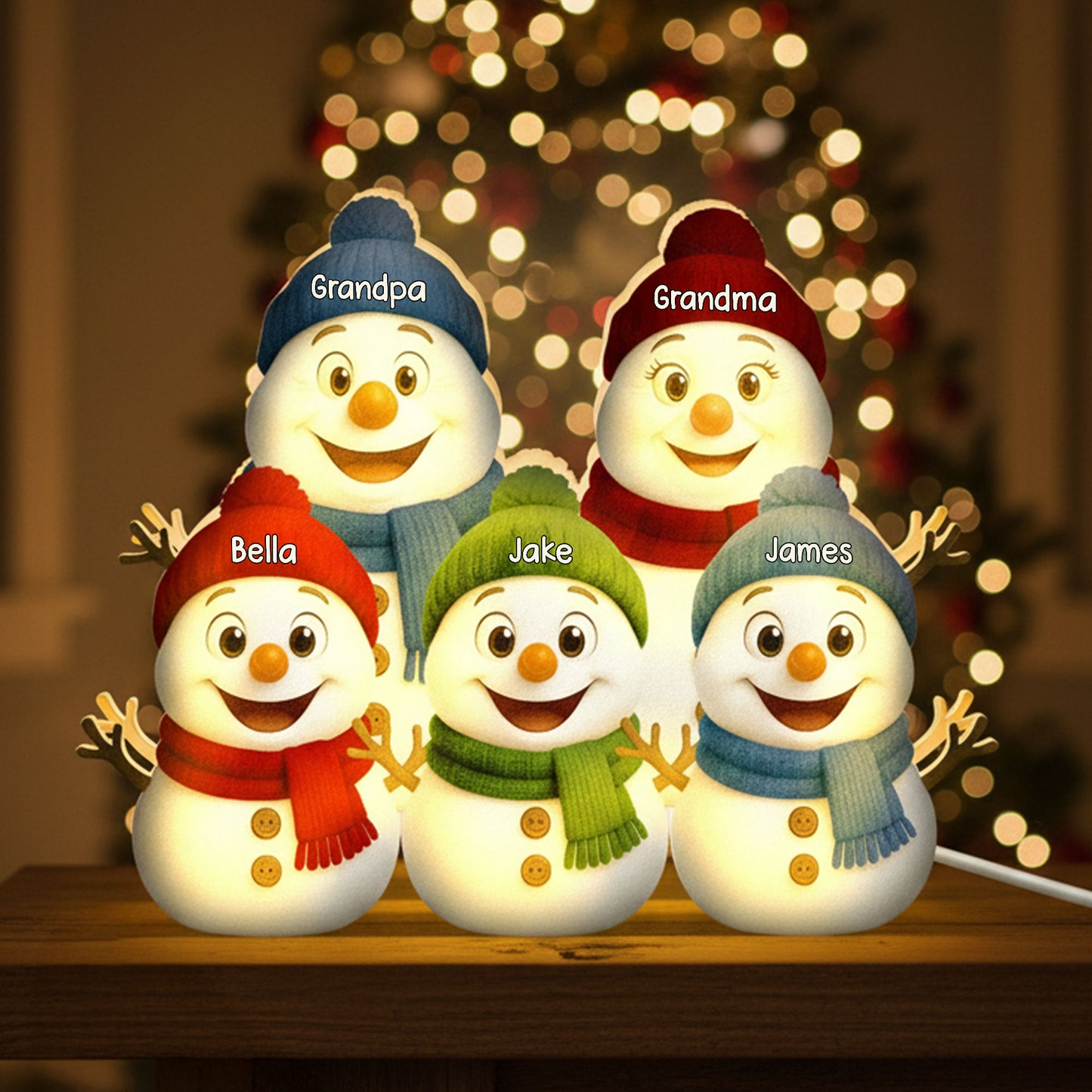 Grandparents And Grandkids Snowman - Personalized Light Box