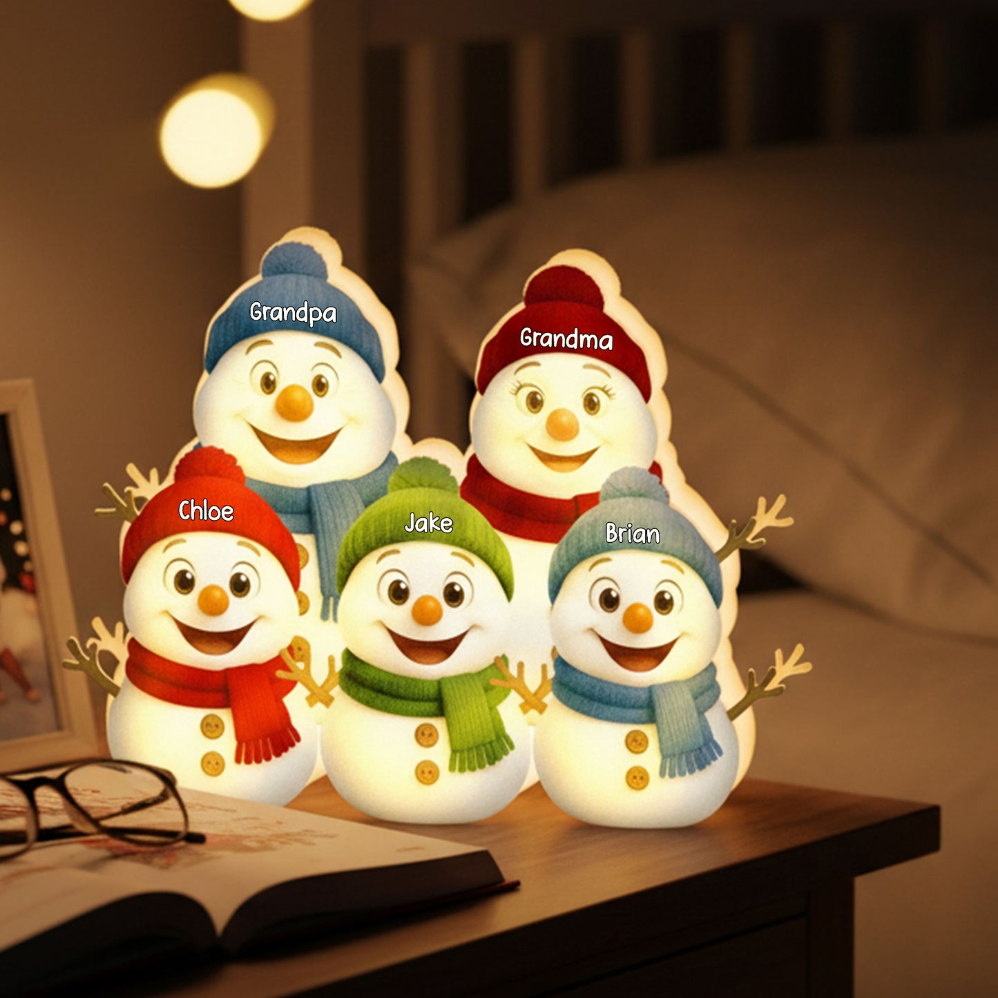 Grandparents And Grandkids Snowman - Personalized Light Box