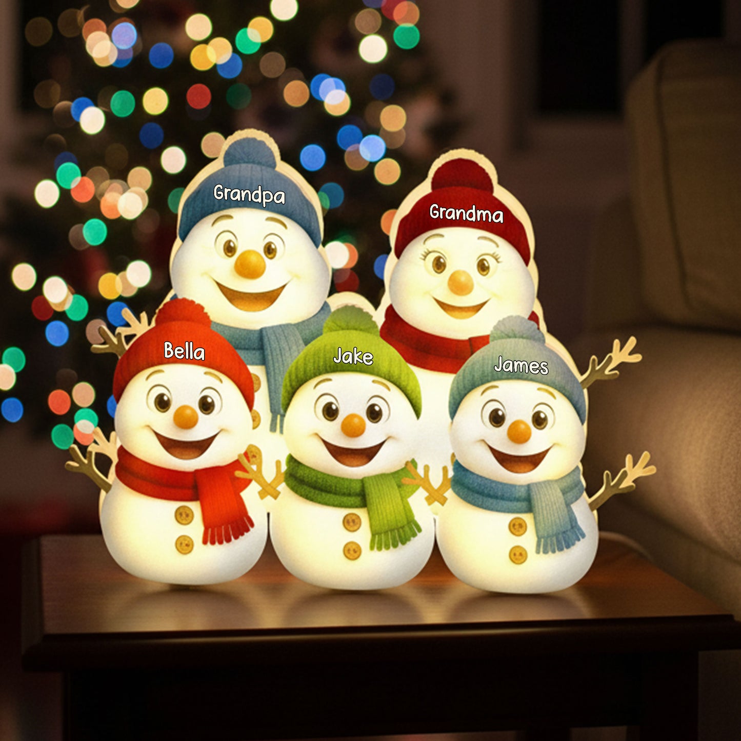 Grandparents And Grandkids Snowman - Personalized Light Box