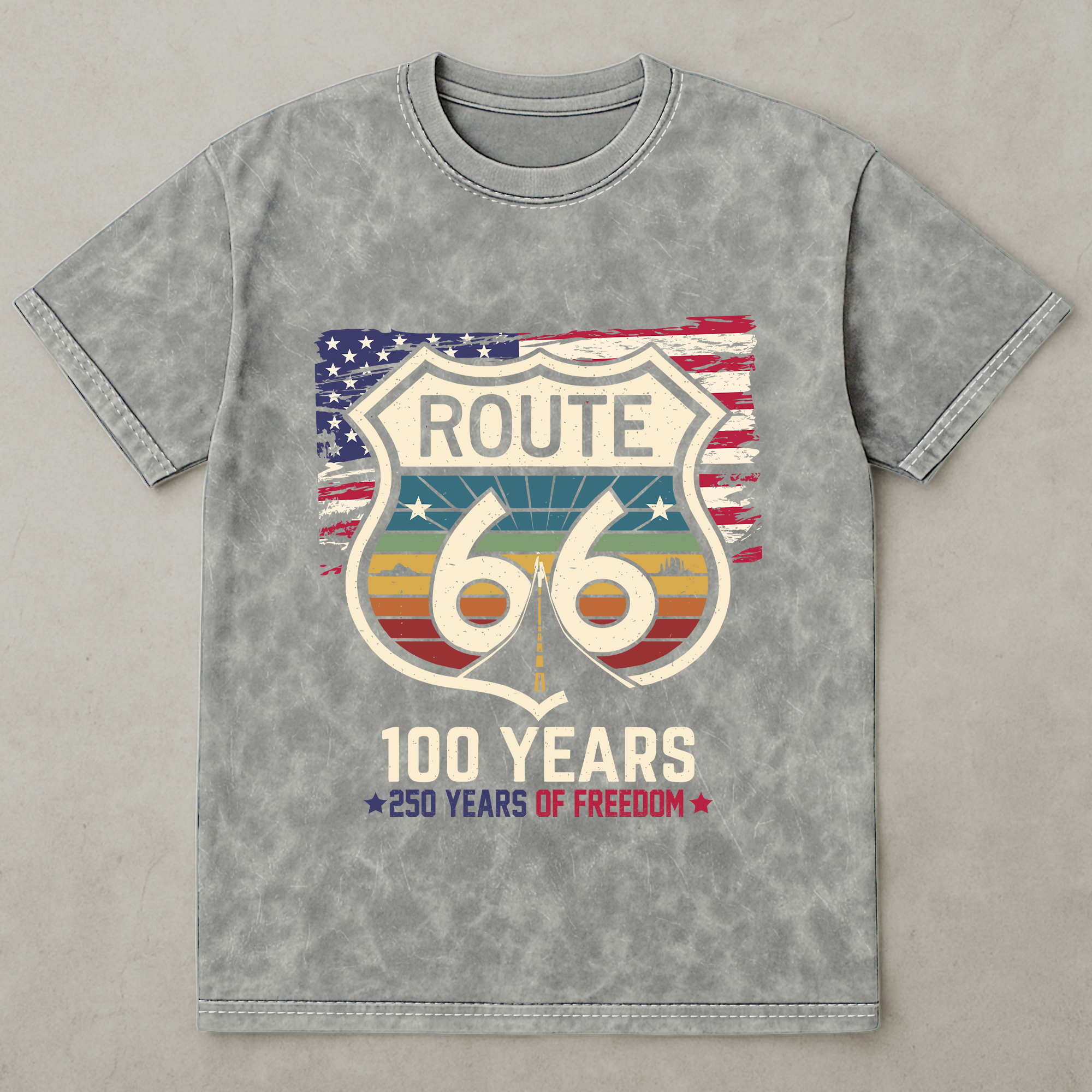 100 Years Route 66 250 Years USA - Acid Wash T‑Shirt