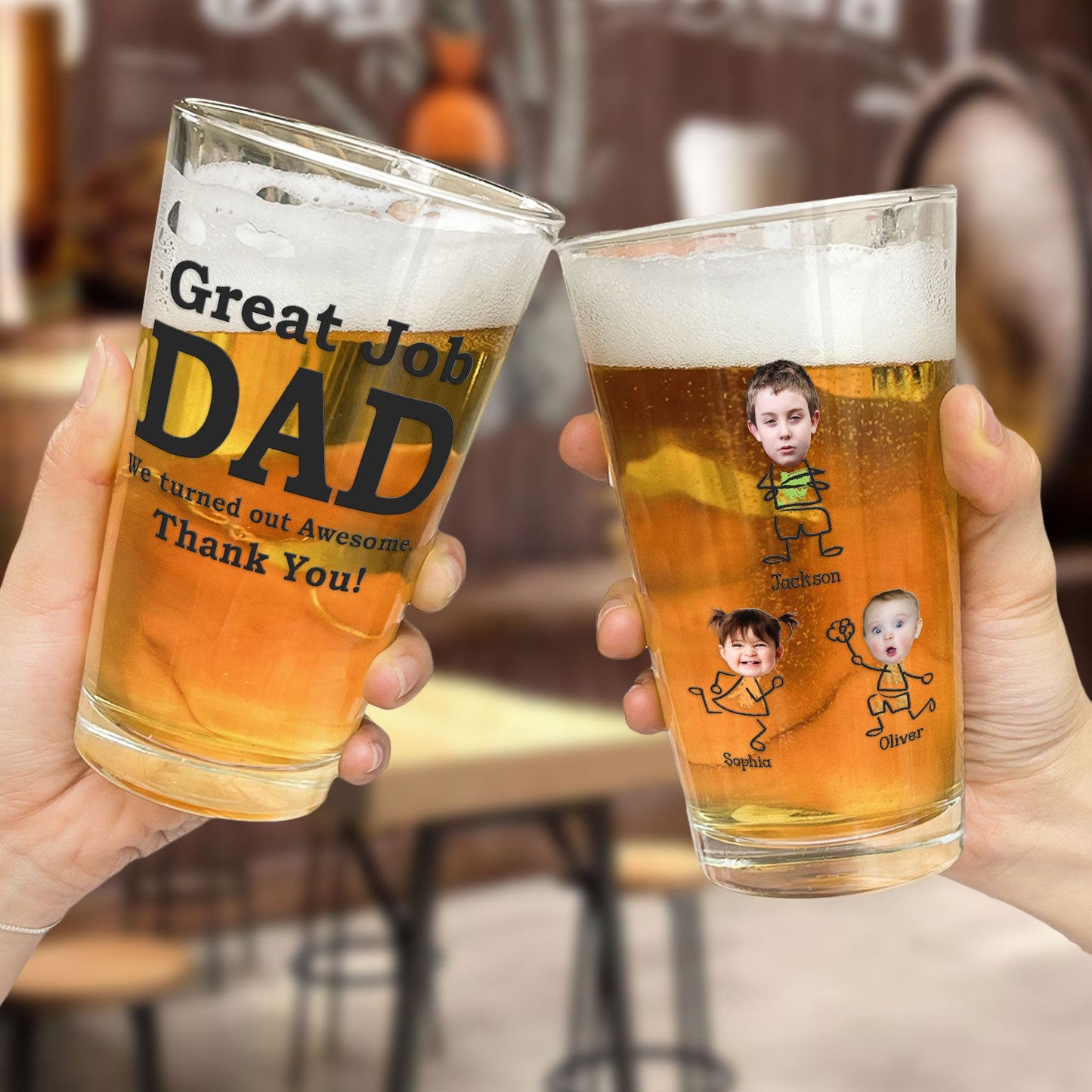 Great Job Dad We Turned Out Awesome - Personalized Photo Beer Glass