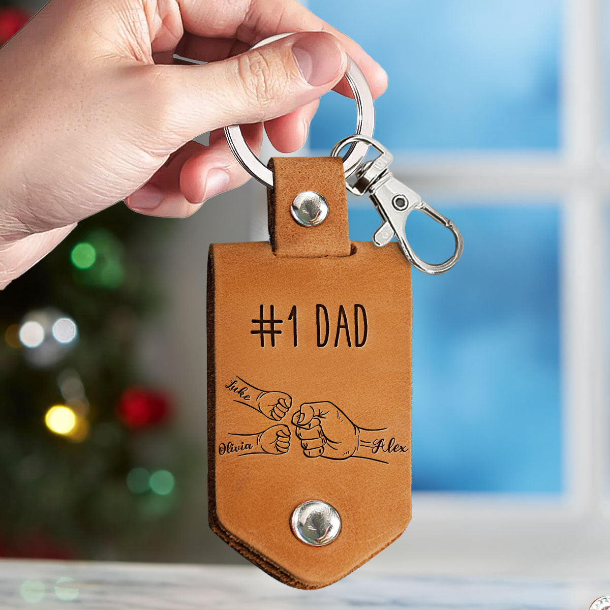 Great Job Dad We're Awesome - Personalized Leather Photo Keychain