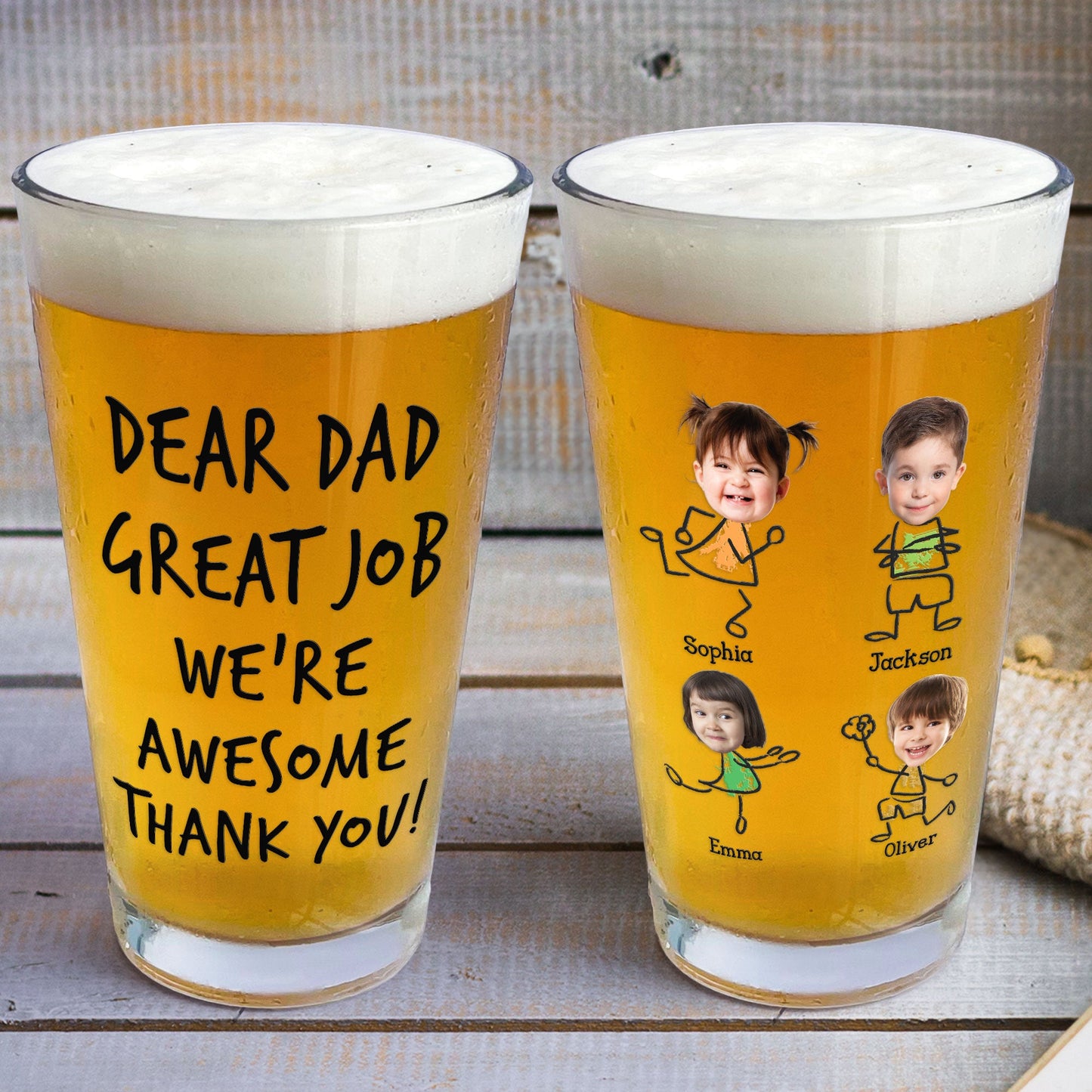 Great Job Dad We're Awesome - Personalized Photo Beer Glass