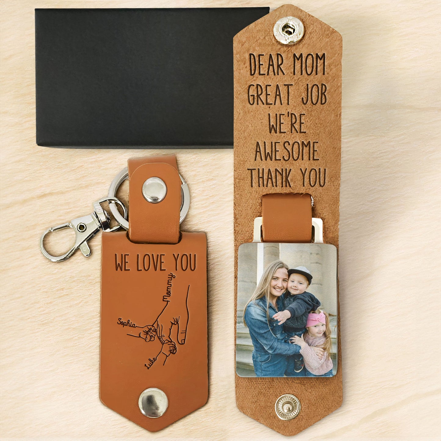 Great Job Mom We're Awesome - Personalized Leather Photo Keychain