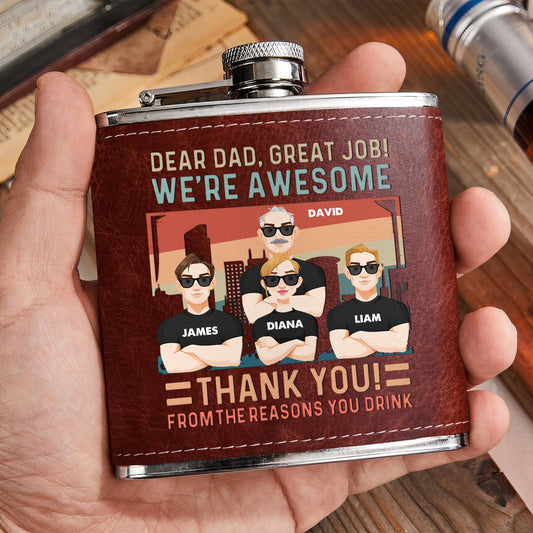 Great Job We're Awesome Thank You From Reasons You Drink - Personalized Leather Flask