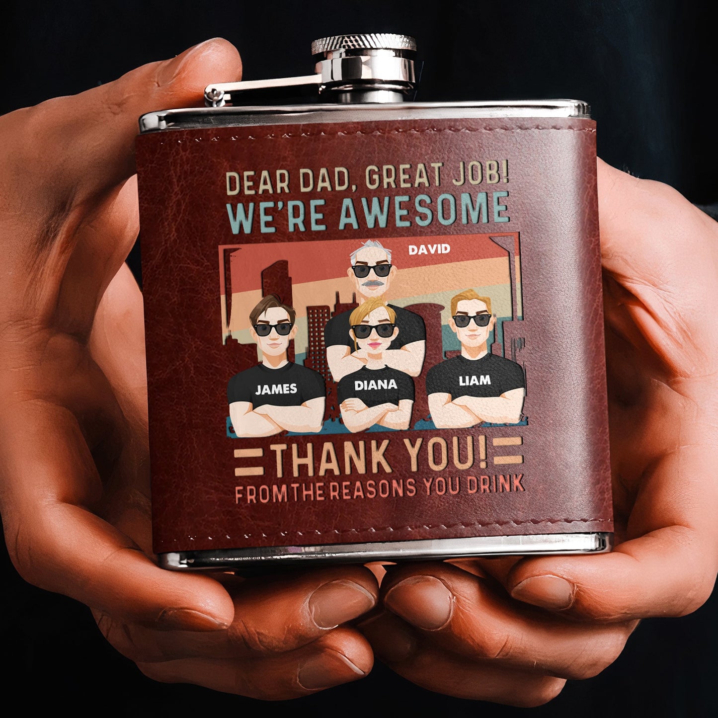 Great Job We're Awesome Thank You From Reasons You Drink - Personalized Leather Flask