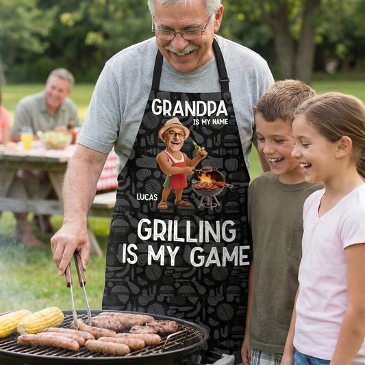 Grilling Is My Game Gift For Grandpa, Papa - Personalized Apron