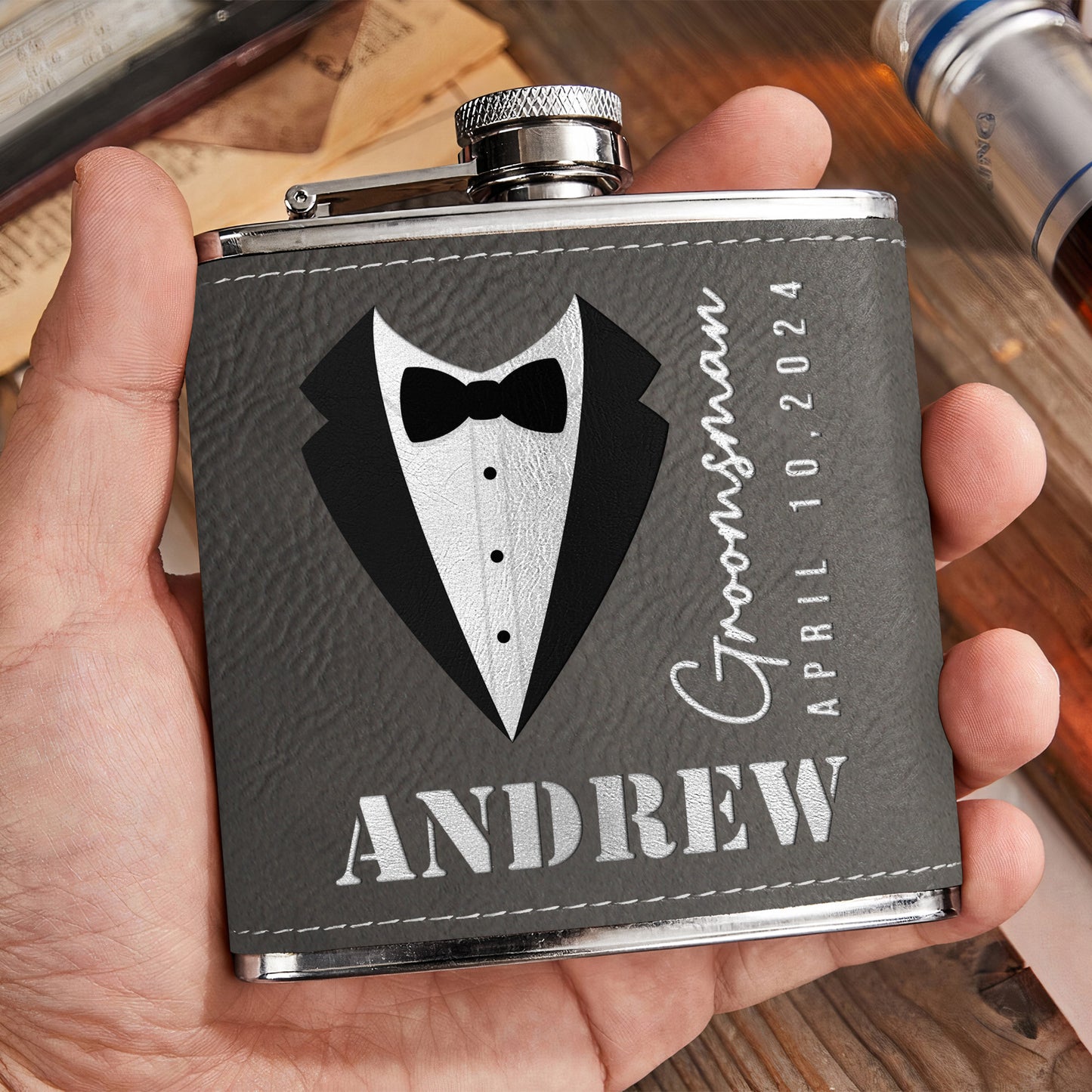 Groom And Groomsmen Wedding Gift - Personalized Leather Flask