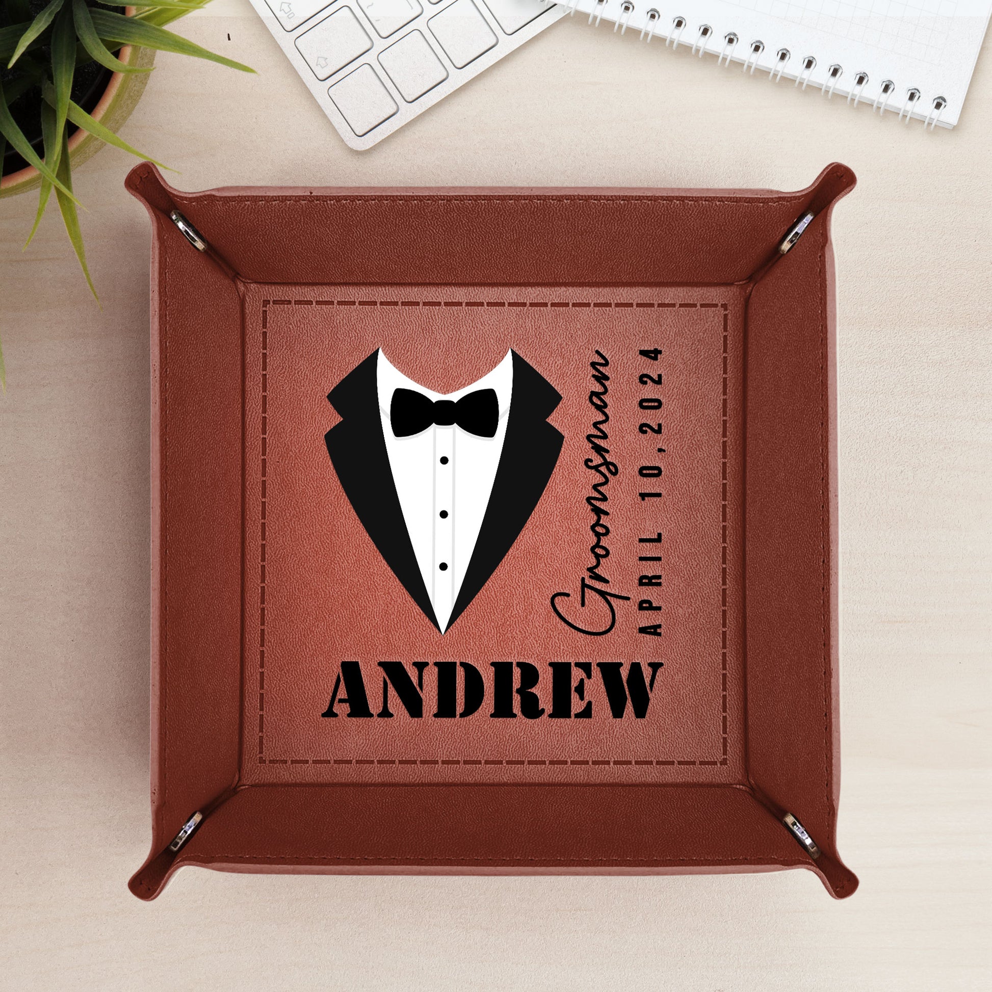 Groom And Groomsmen Wedding Gift - Personalized Leather Valet Tray