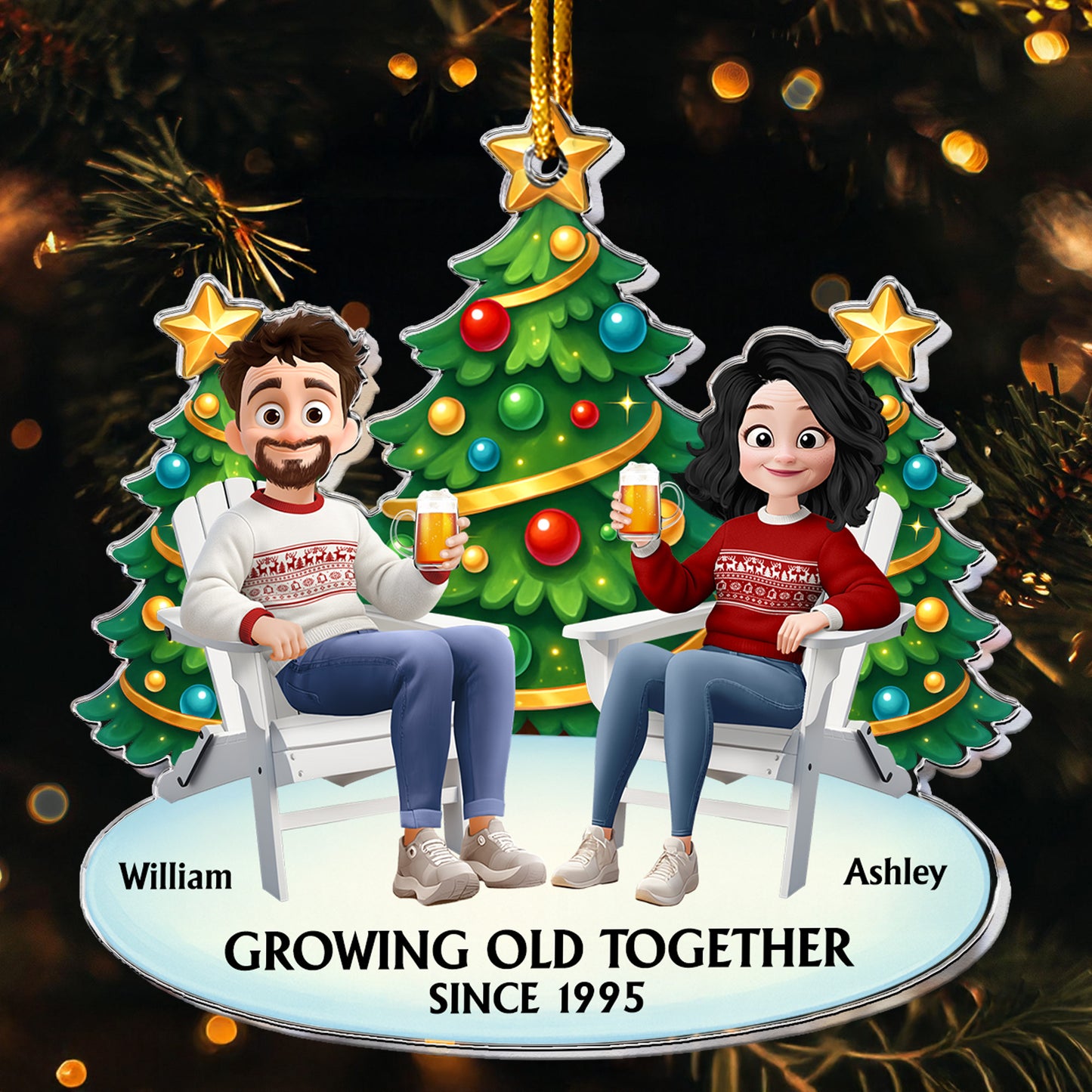 Growing Old Together Since Funny Couple Ornament - Personalized Acrylic Ornament