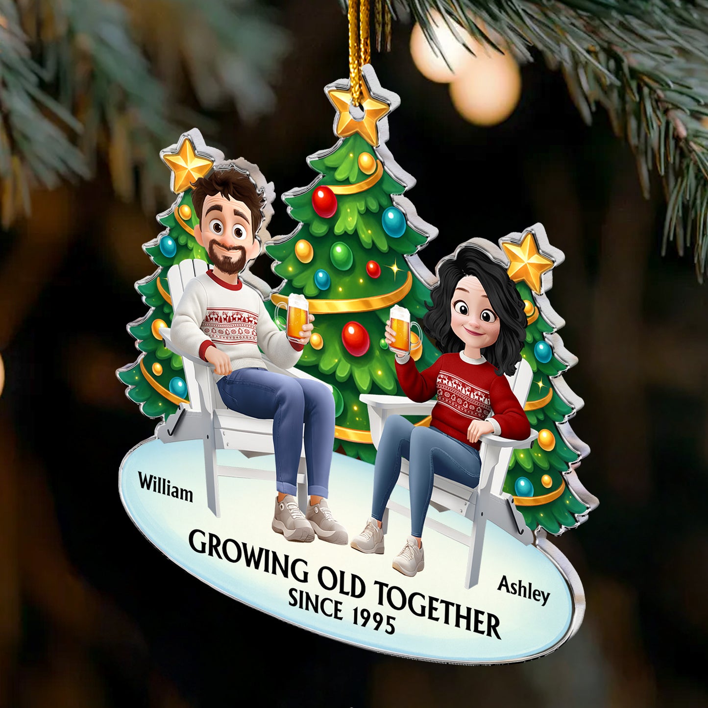 Growing Old Together Since Funny Couple Ornament - Personalized Acrylic Ornament
