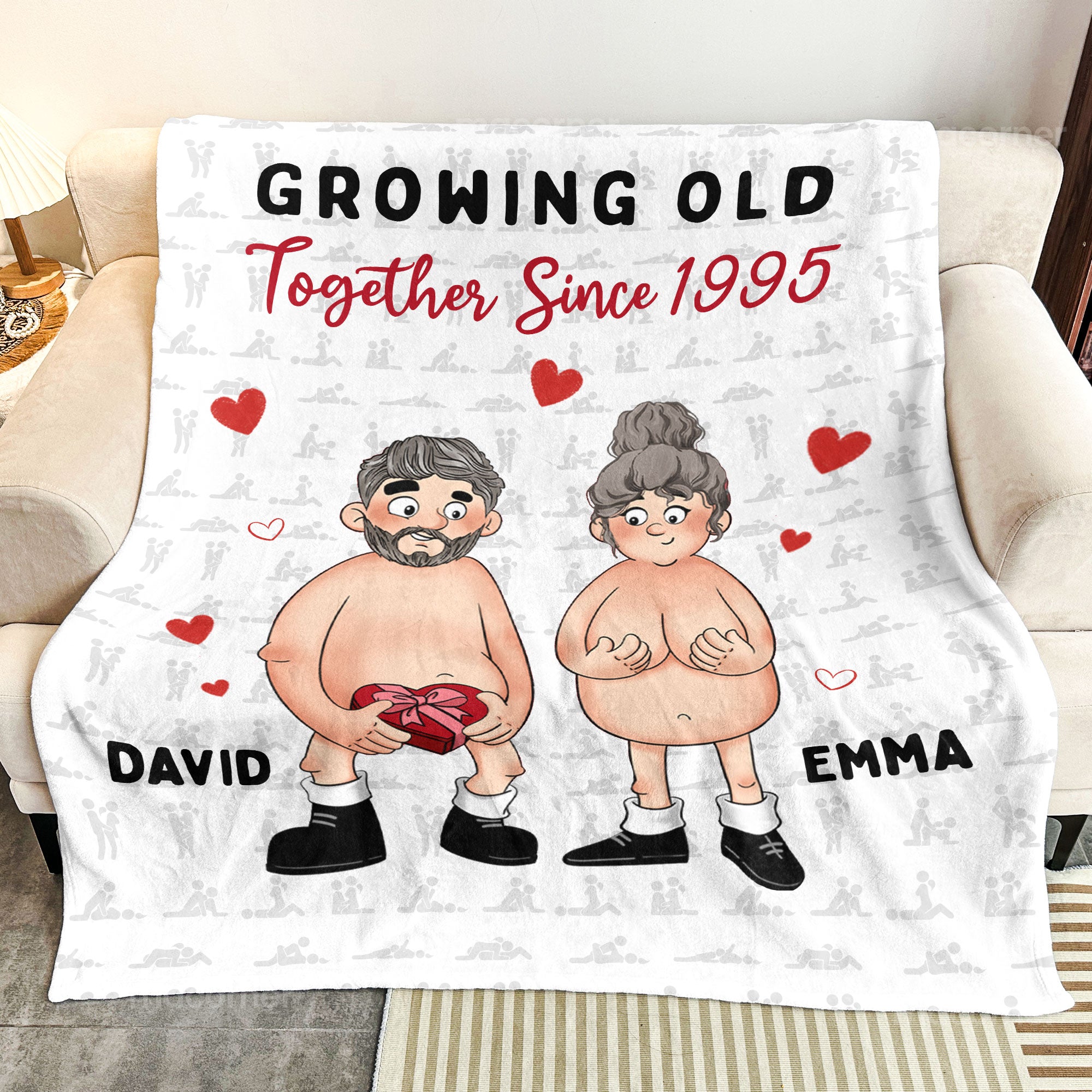 Growing Old Together Since Naughty Couple - Personalized Blanket