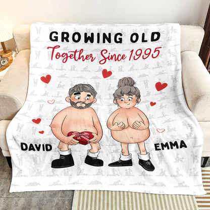 Growing Old Together Since Naughty Couple - Personalized Blanket