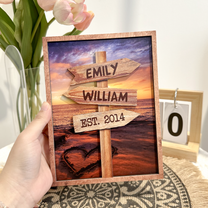 Guidepost Sign With Custom Names Special Place - Personalized Wooden Photo Plaque