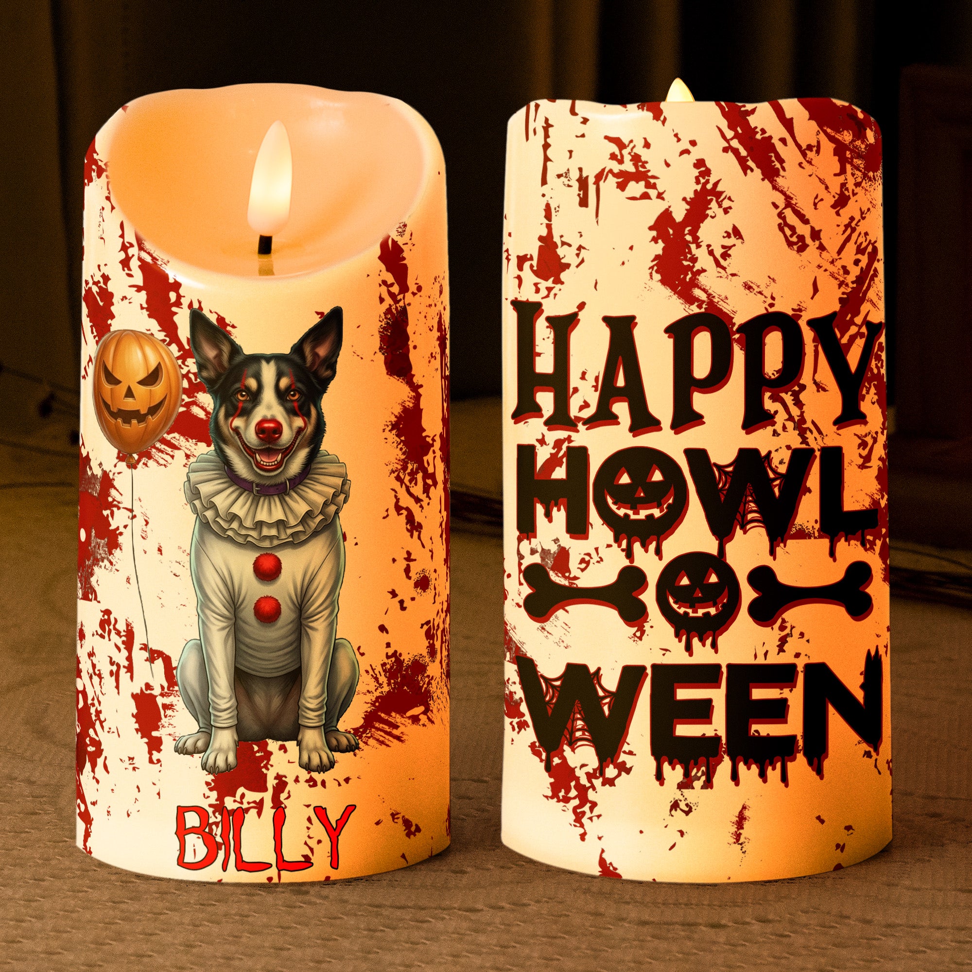 Halloween-Decor-Custom-Pet-Photo-Happy-Howloween-Scary-Clown-Personalized-Candles