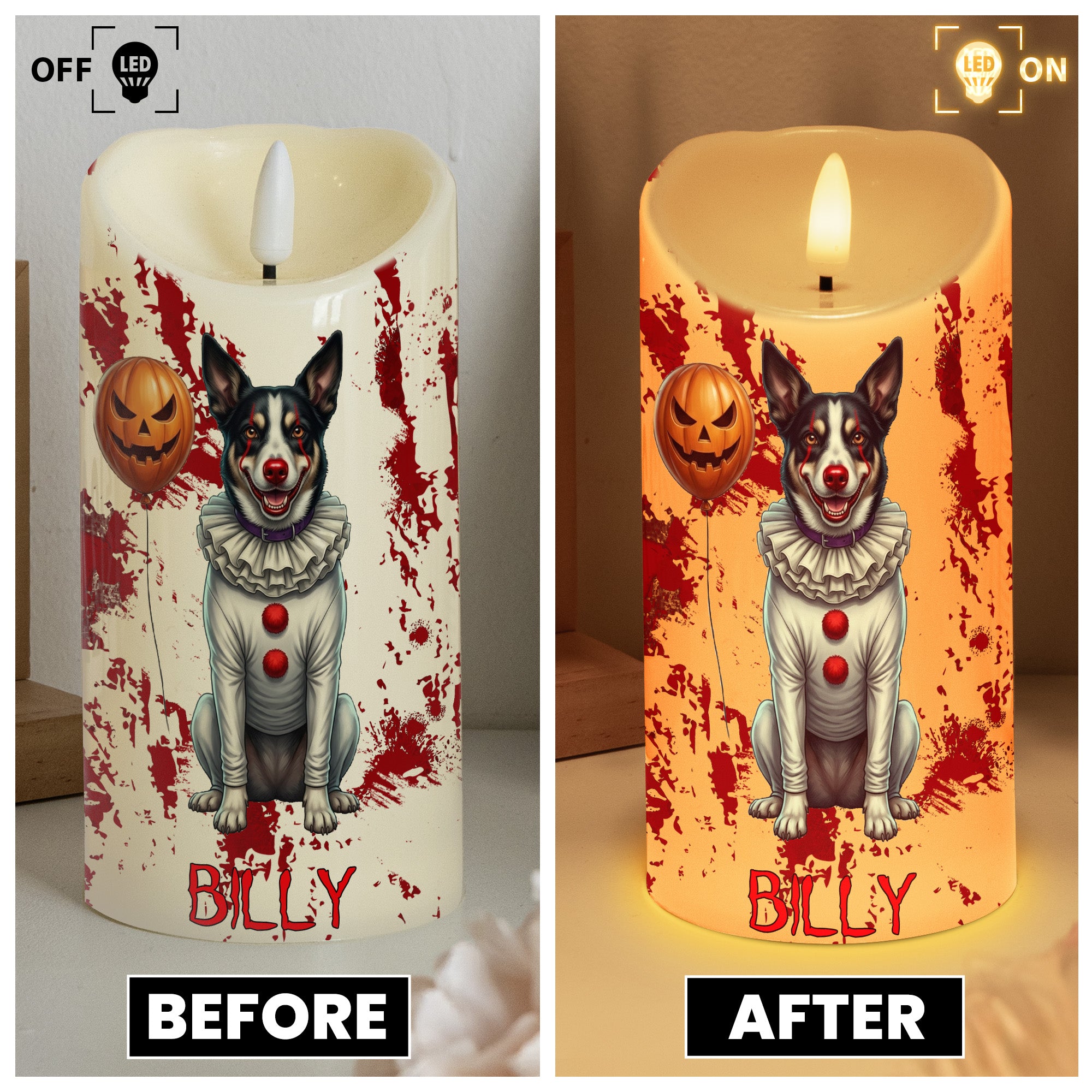 Halloween-Decor-Custom-Pet-Photo-Happy-Howloween-Scary-Clown-Personalized-Candles
