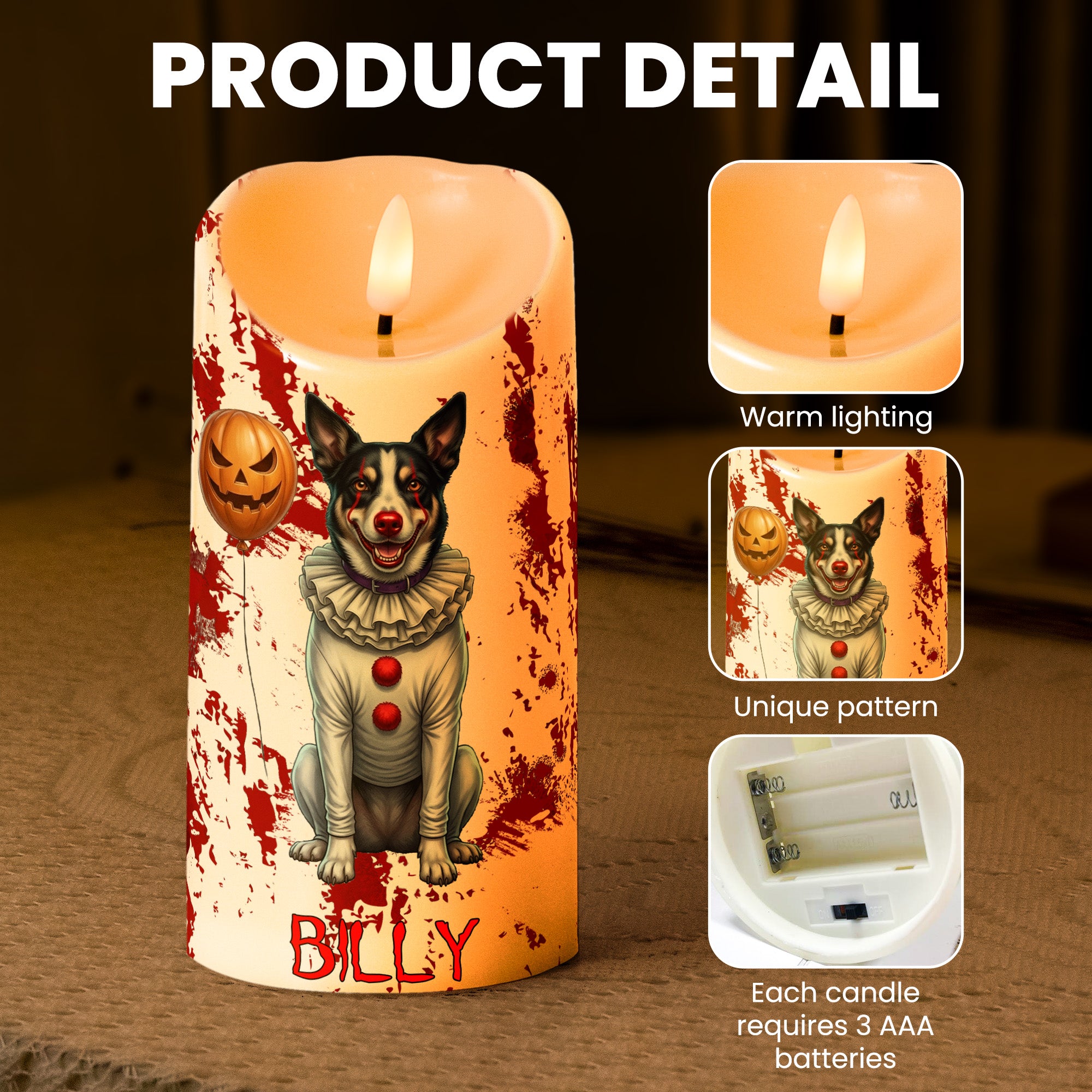 Halloween-Decor-Custom-Pet-Photo-Happy-Howloween-Scary-Clown-Personalized-Candles
