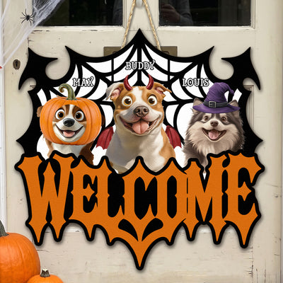 Halloween Decor Welcome Sign Gift For Pet Lover - Personalized Wood Sign