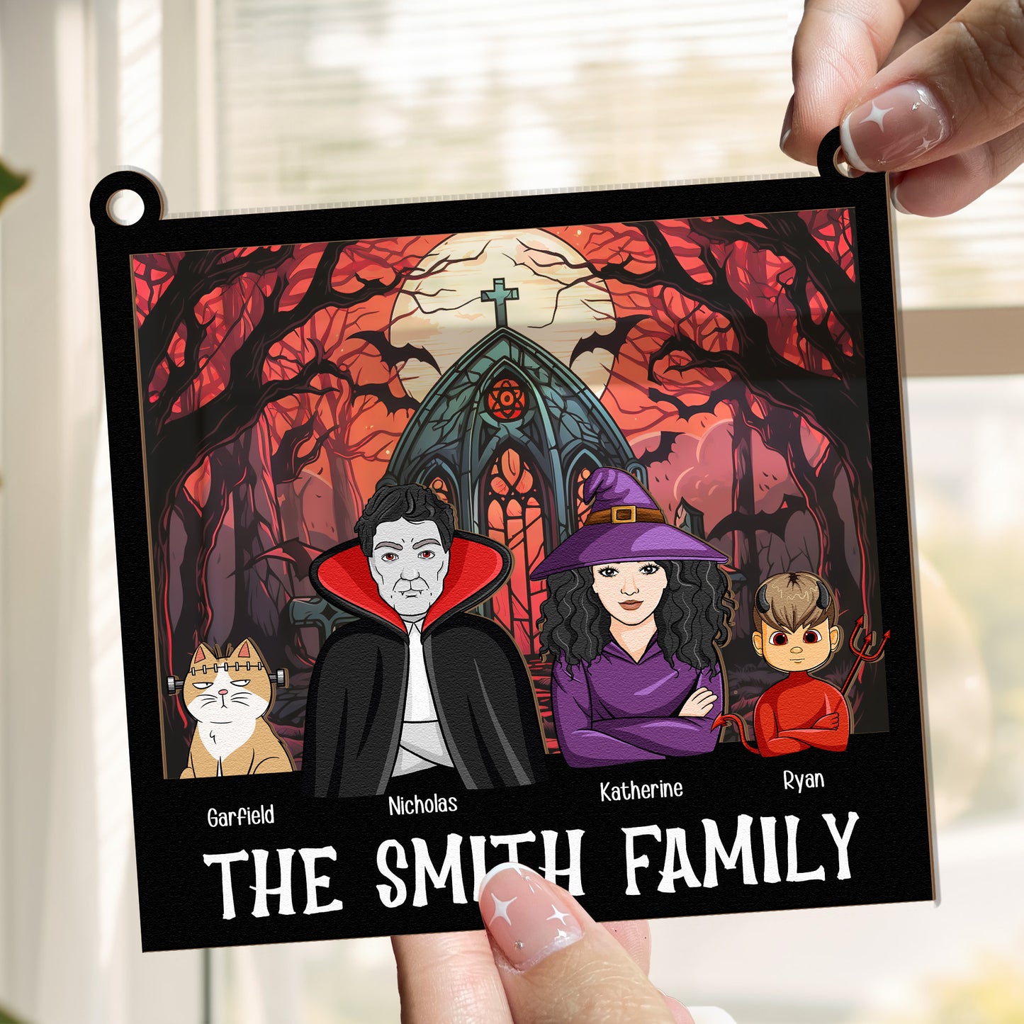 Halloween Family Monster Characters - Personalized Window Hanging Suncatcher Ornament