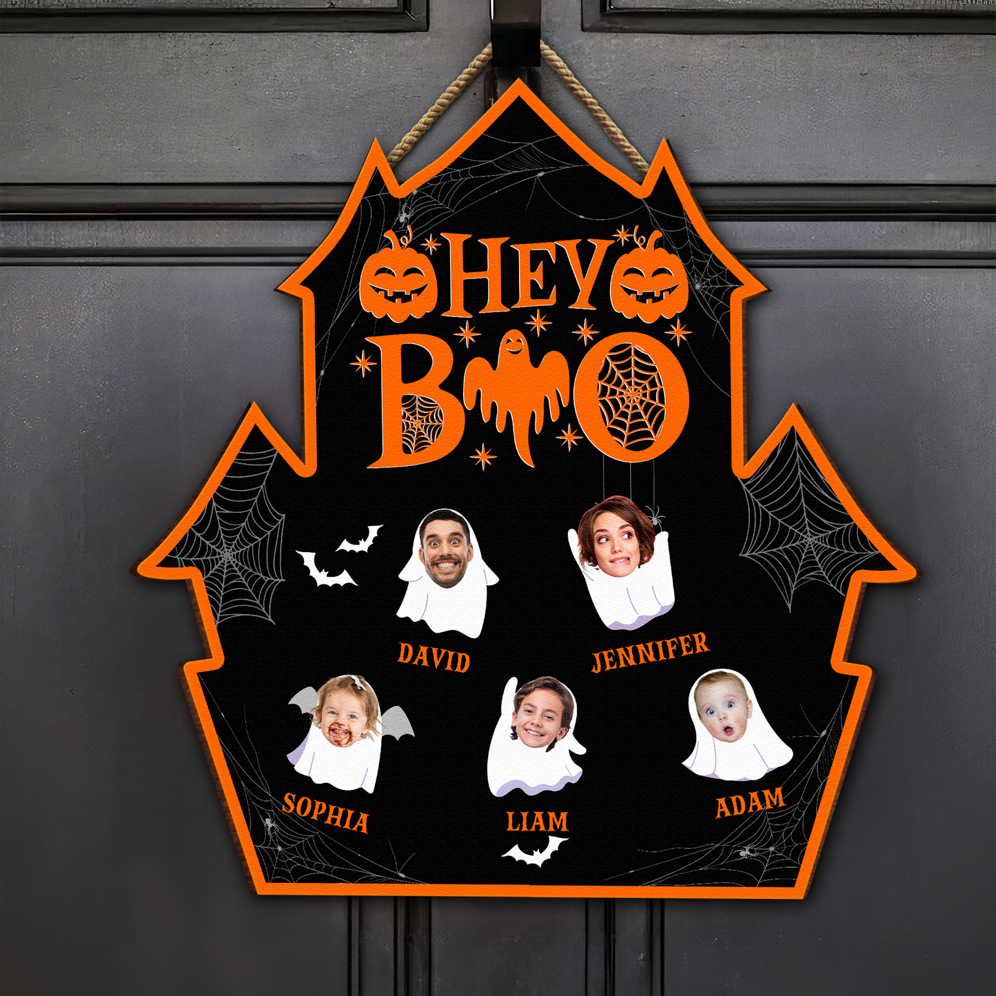 Halloween Hey Boo Custom Funny Face - Personalized Wood Photo Sign