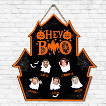 Halloween Hey Boo Custom Funny Face - Personalized Wood Photo Sign