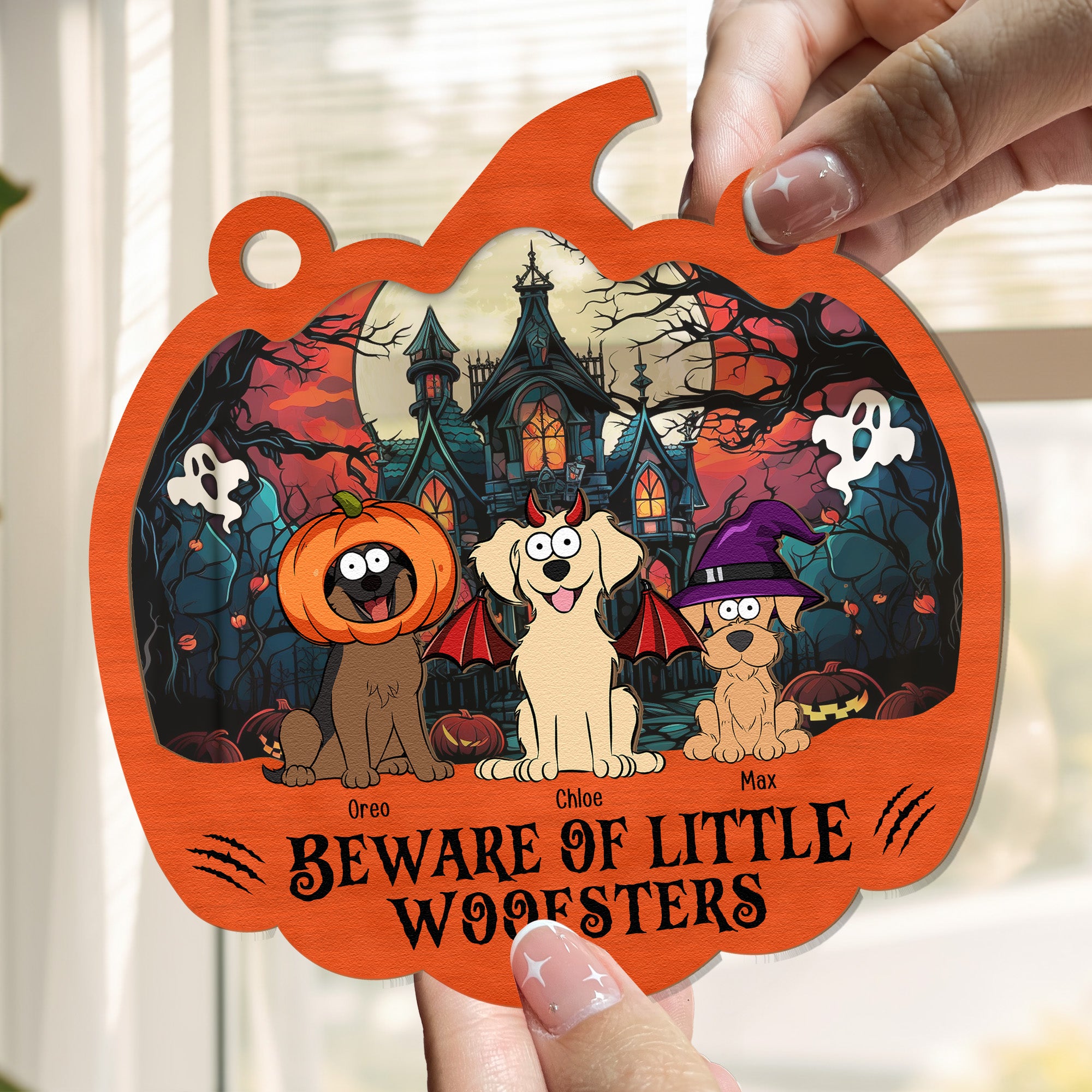 Halloween Pet Little Monsters - Personalized Window Hanging Suncatcher Ornament