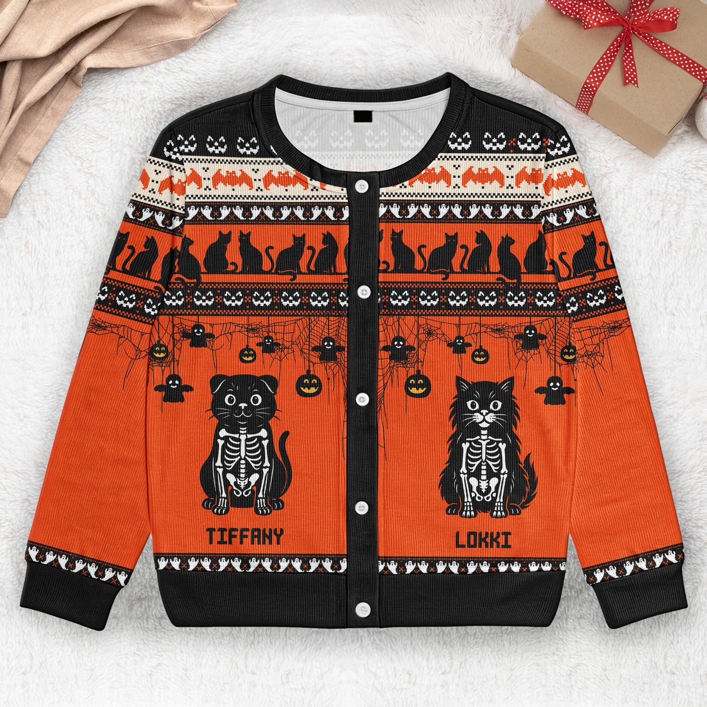 Halloween Pet Pumpkins Dog Cat Skeleton Wizard - Personalized Crewneck Cardigan