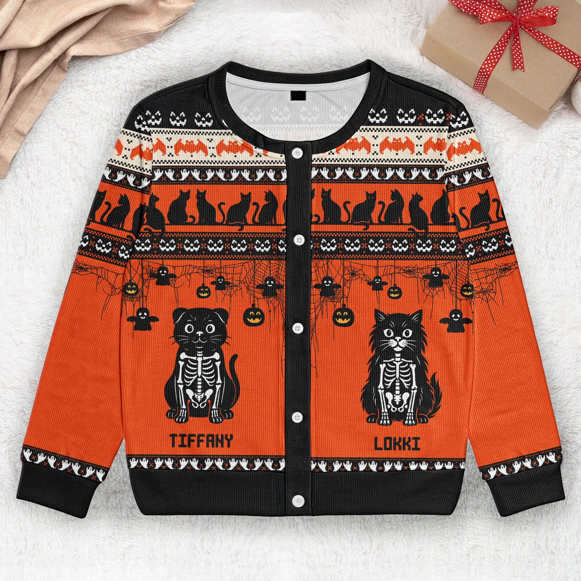 Halloween Pet Pumpkins Dog Cat Skeleton Wizard - Personalized Crewneck Cardigan
