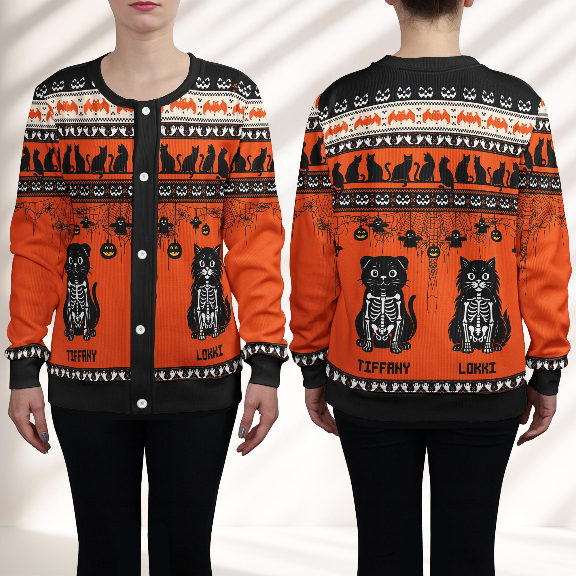 Halloween Pet Pumpkins Dog Cat Skeleton Wizard - Personalized Crewneck Cardigan