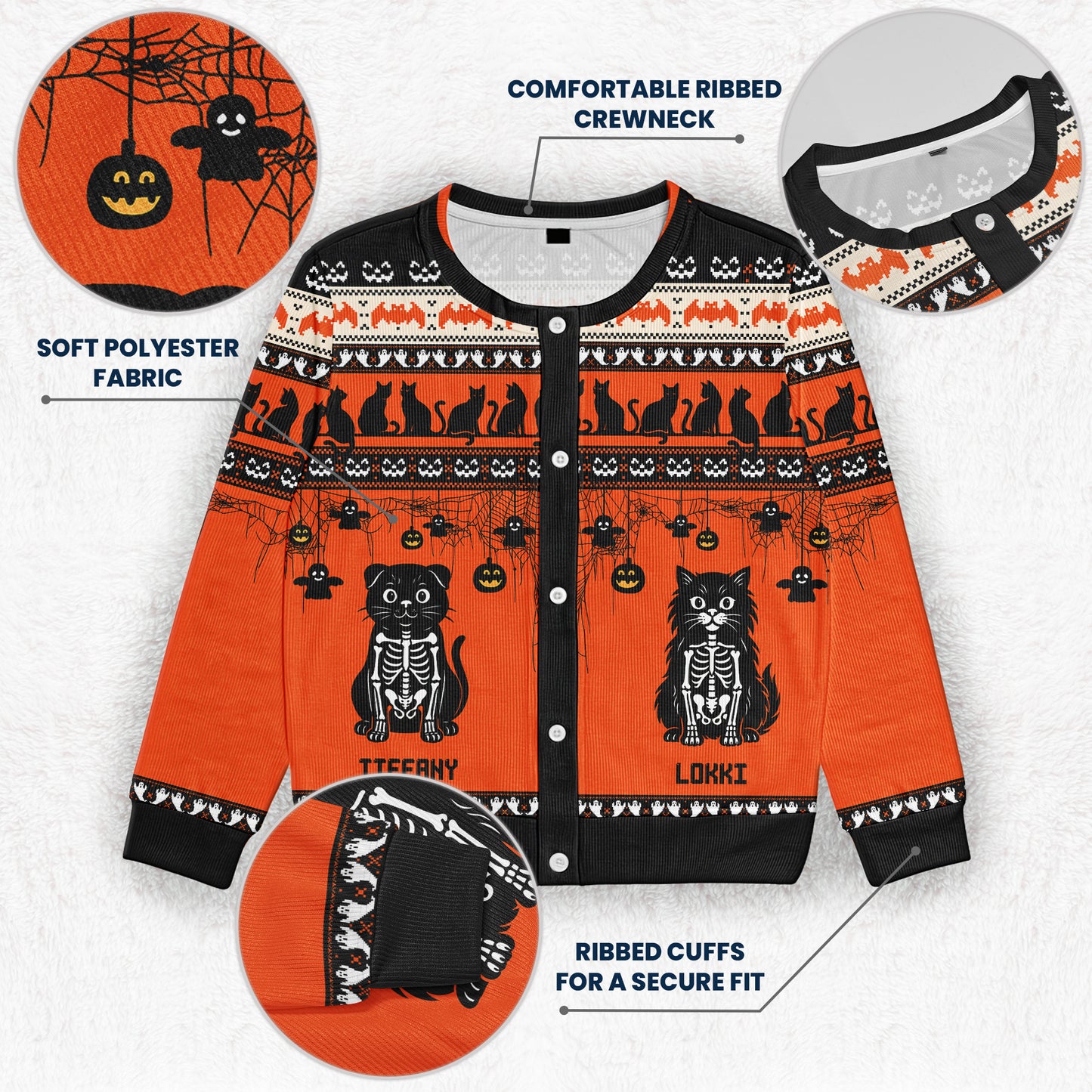 Halloween Pet Pumpkins Dog Cat Skeleton Wizard - Personalized Crewneck Cardigan