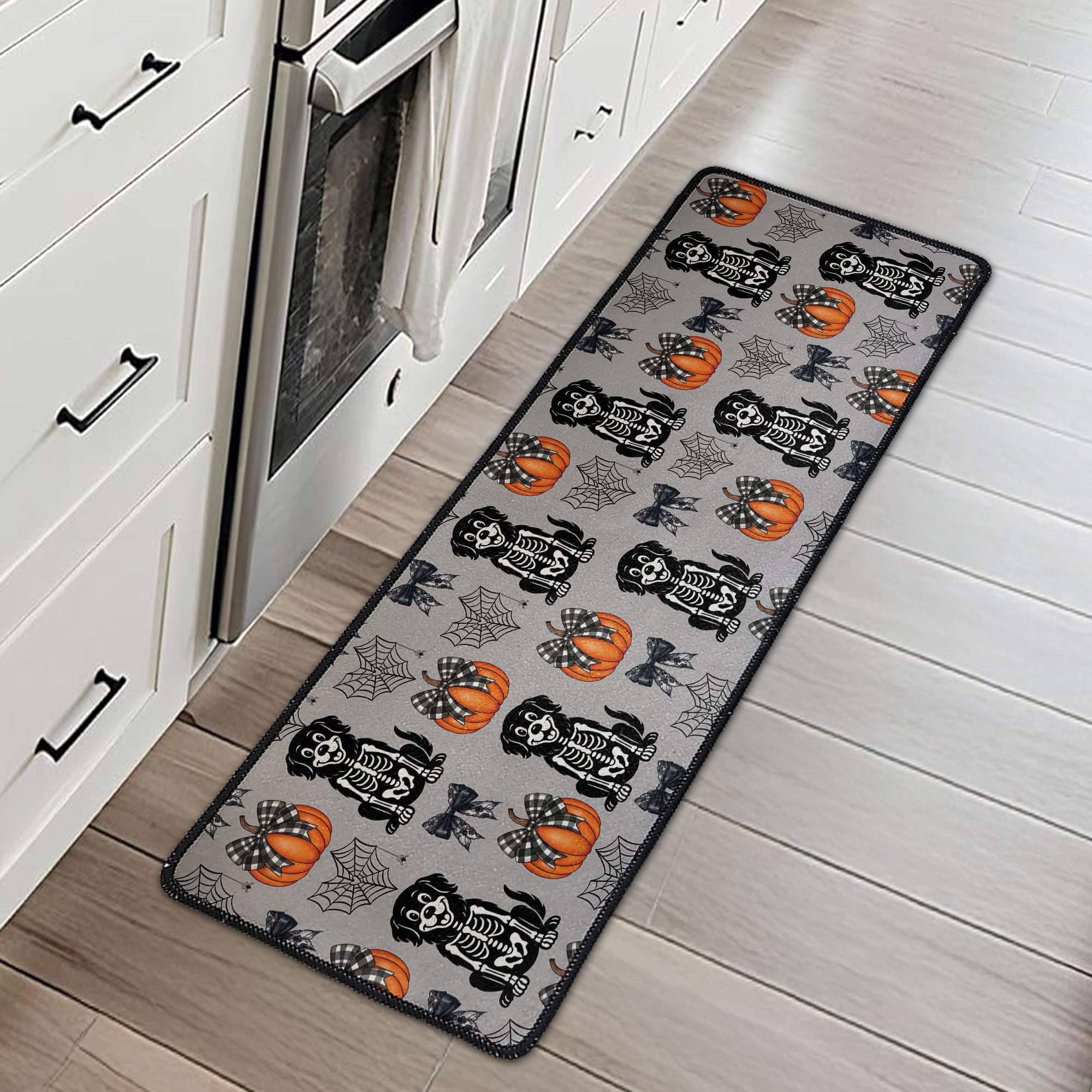 Halloween Pet Pumpkins Spiderwebs Coquette Bows Pattern - Personalized Runner Rug