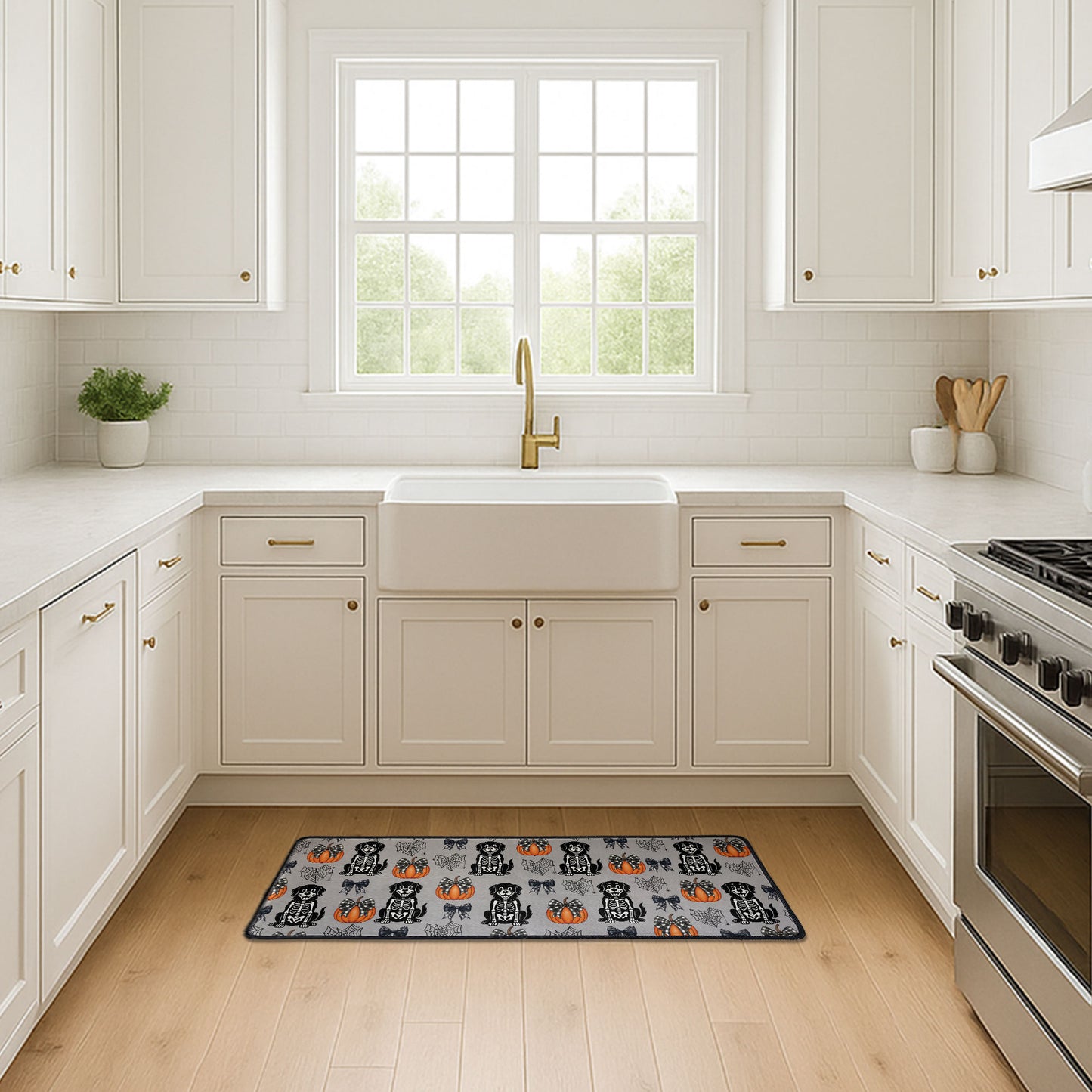 Halloween Pet Pumpkins Spiderwebs Coquette Bows Pattern - Personalized Runner Rug