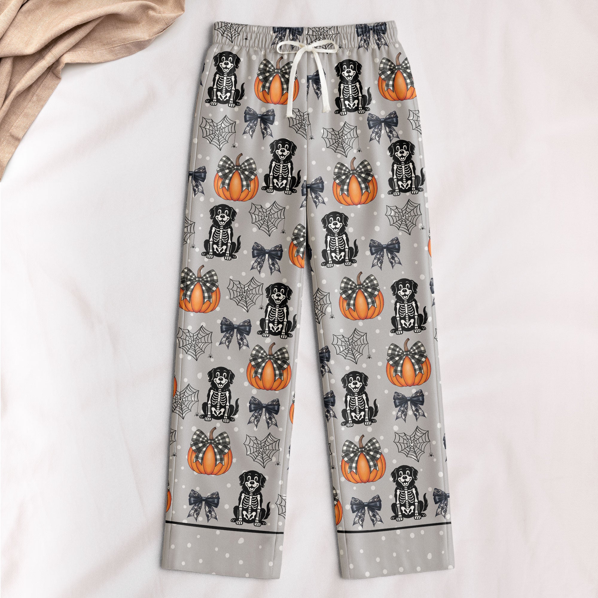 Halloween Pet Pumpkins Spiderwebs Coquette Bows - Personalized Satin Pajama Set