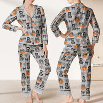 Halloween Pet Pumpkins Spiderwebs Coquette Bows - Personalized Satin Pajama Set