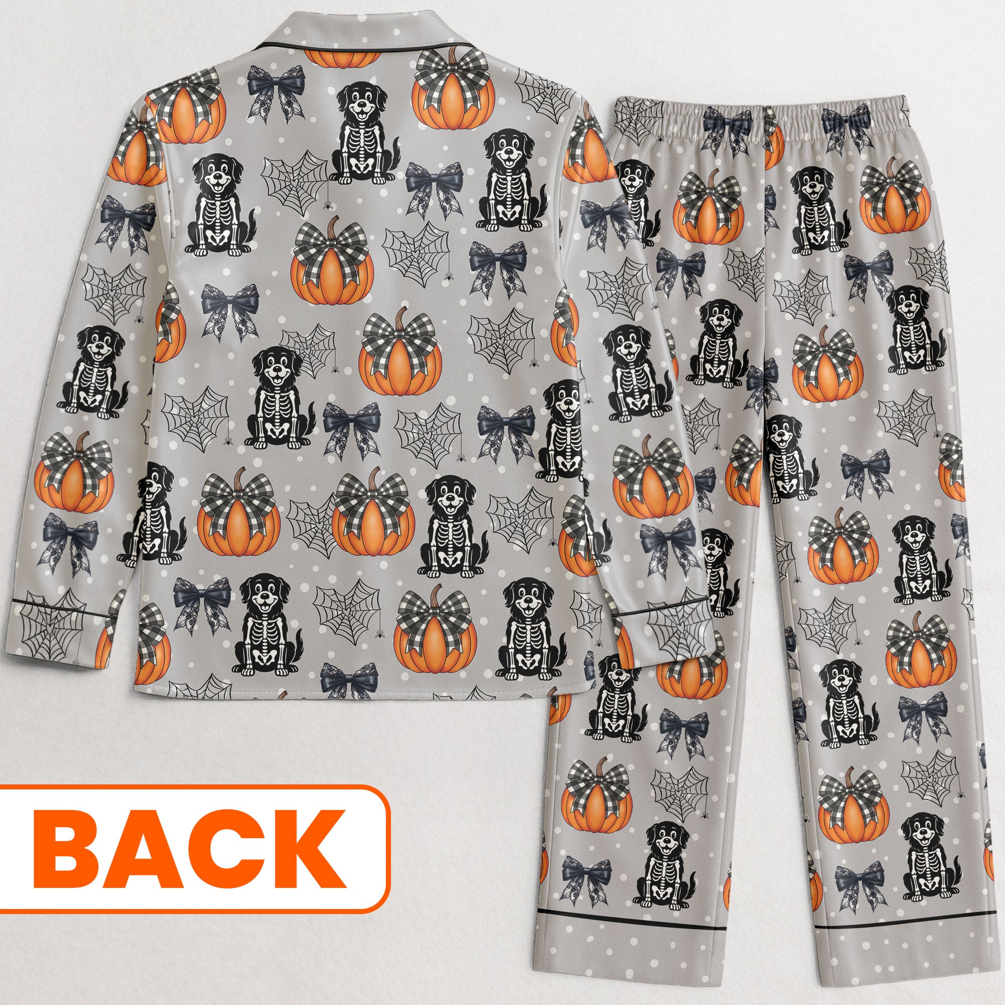 Halloween Pet Pumpkins Spiderwebs Coquette Bows - Personalized Satin Pajama Set