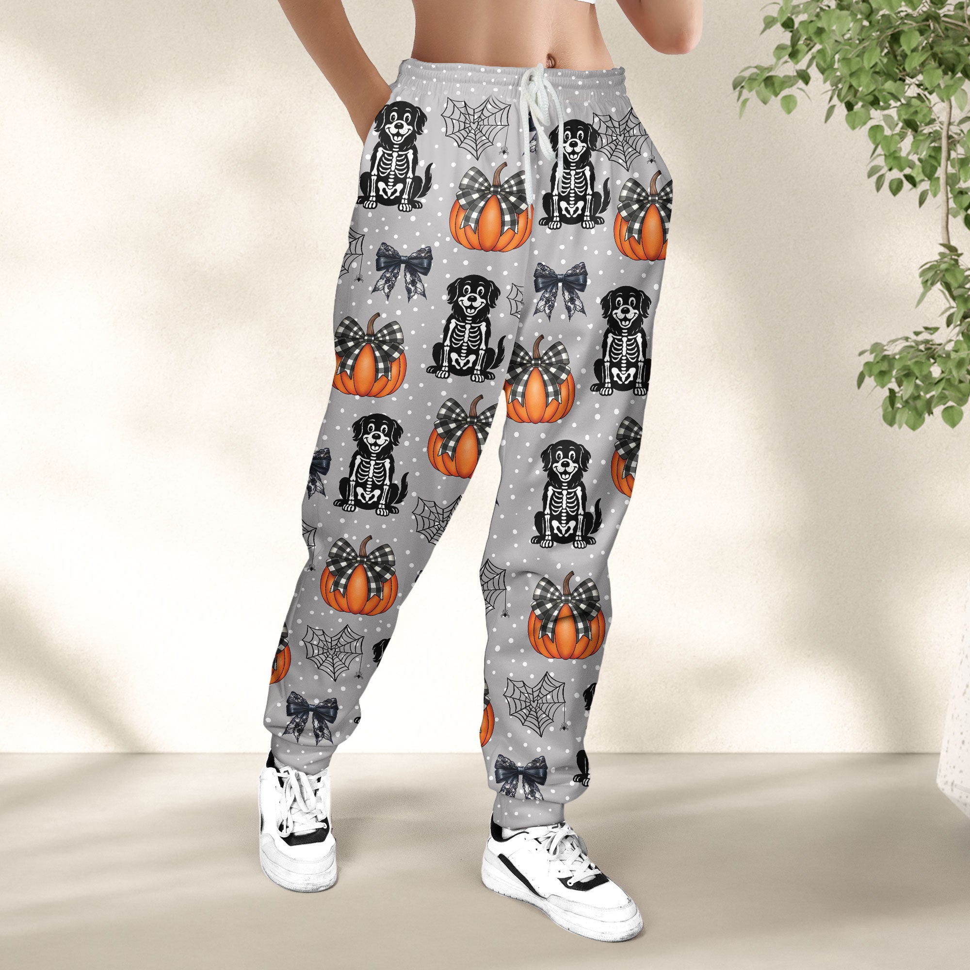 Halloween Pet Pumpkins Spiderwebs Coquette Bows - Personalized Sweatpants