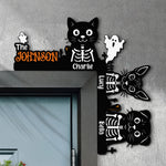 Halloween Skeleton Pet With Custom Family Name - Personalized Door Corner Wood Sign
